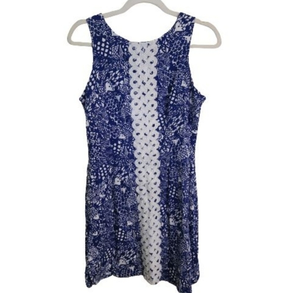 Lilly Pulitzer X Target Upstream Blue Fish Print Sleeveless Shift Dress Size 8 - Picture 2 of 10